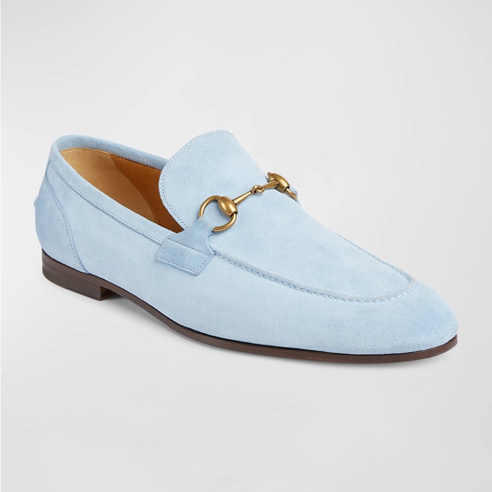 Gucci Jordaan Suede Loafers with Gold Horsebit Detail size 12 UK - Picture 1 of 7